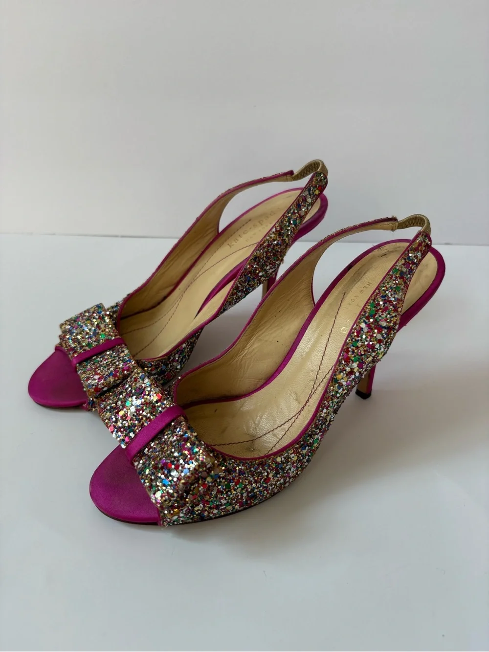 Kate Spade Glitter/Sparkle Hot Pink Slingback Satin Heels 6.5 Party Statement